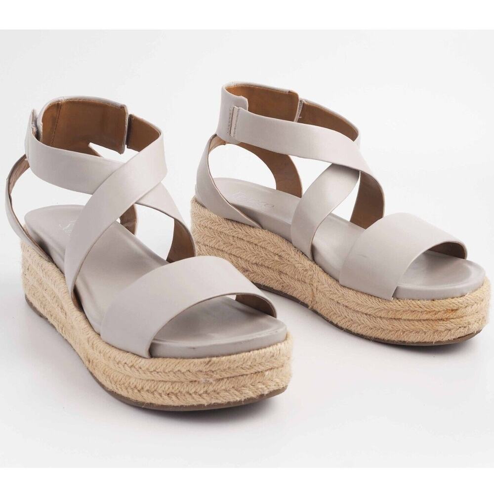 Franco Sarto Tabatha Espadrille Platform Wedge Sandal Gray Leather Size 7.5